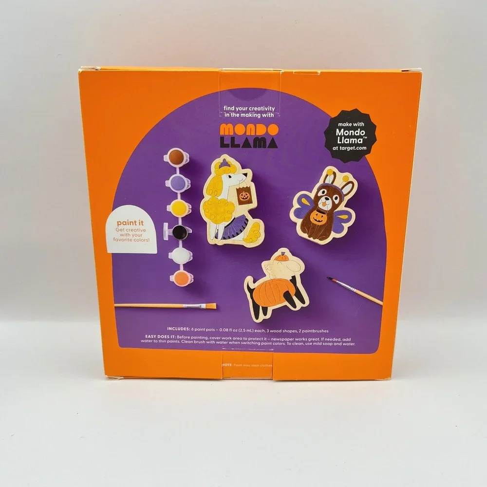 Mondo Llama Halloween Paint Your Own Wood Puppies Kit 3 Count DIY Art Set NEW